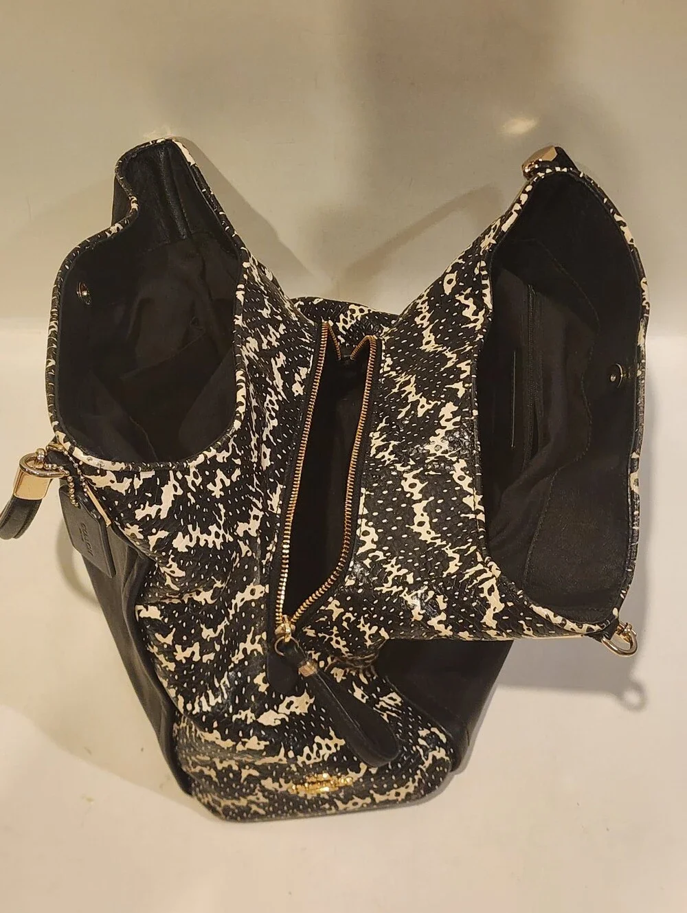 Coach Madison Phoebe Black Two-Tone Python Leather Shoulder Bag Tote Purse